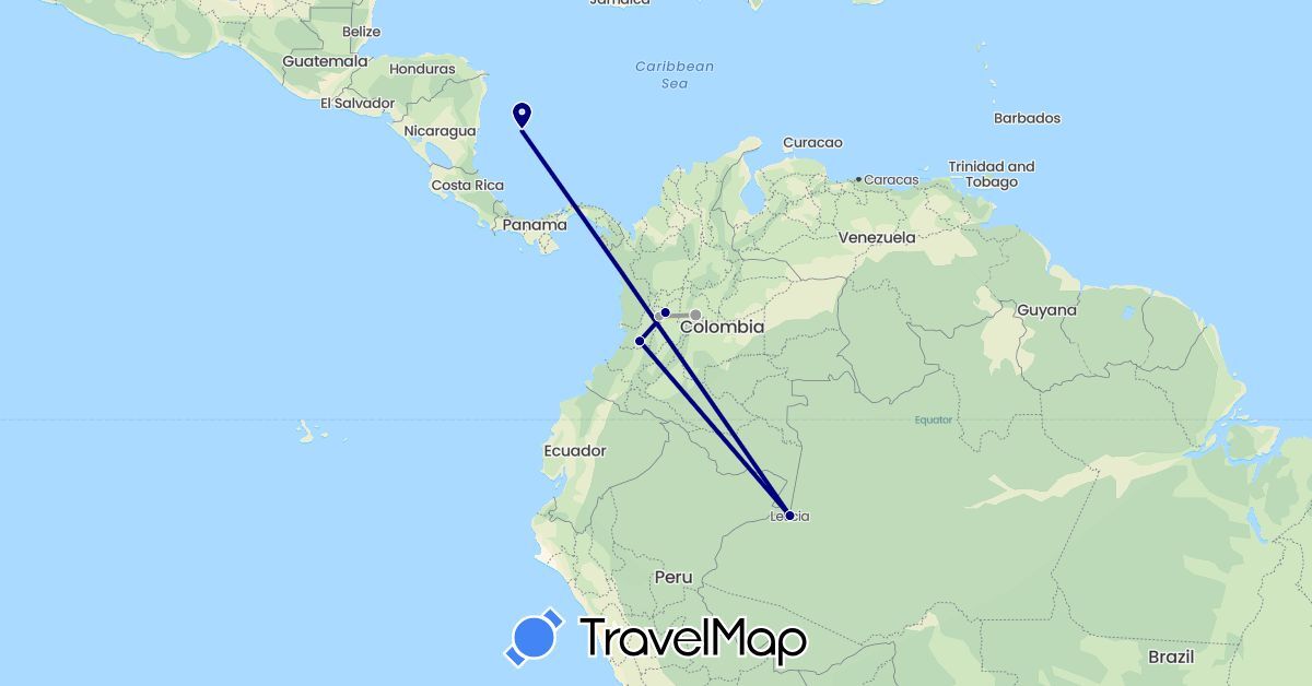 TravelMap itinerary: driving, plane in Colombia (South America)